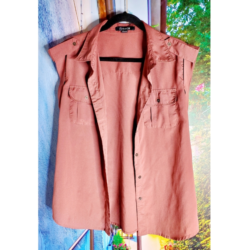 Forever 21 - Button Up Sleeveless Blouse - Mauve